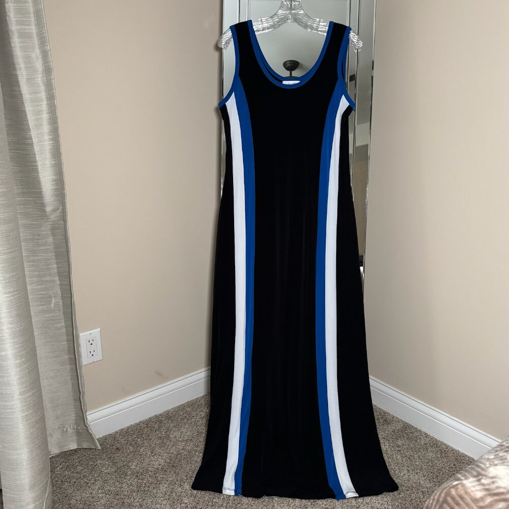 Calvin Klein Black Maxi Dress Blue White Stripe Racing Sporty Sports Athletic